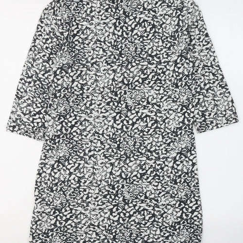 Papaya Womens Black Geometric Cotton Basic Blouse Size 12 Round Neck