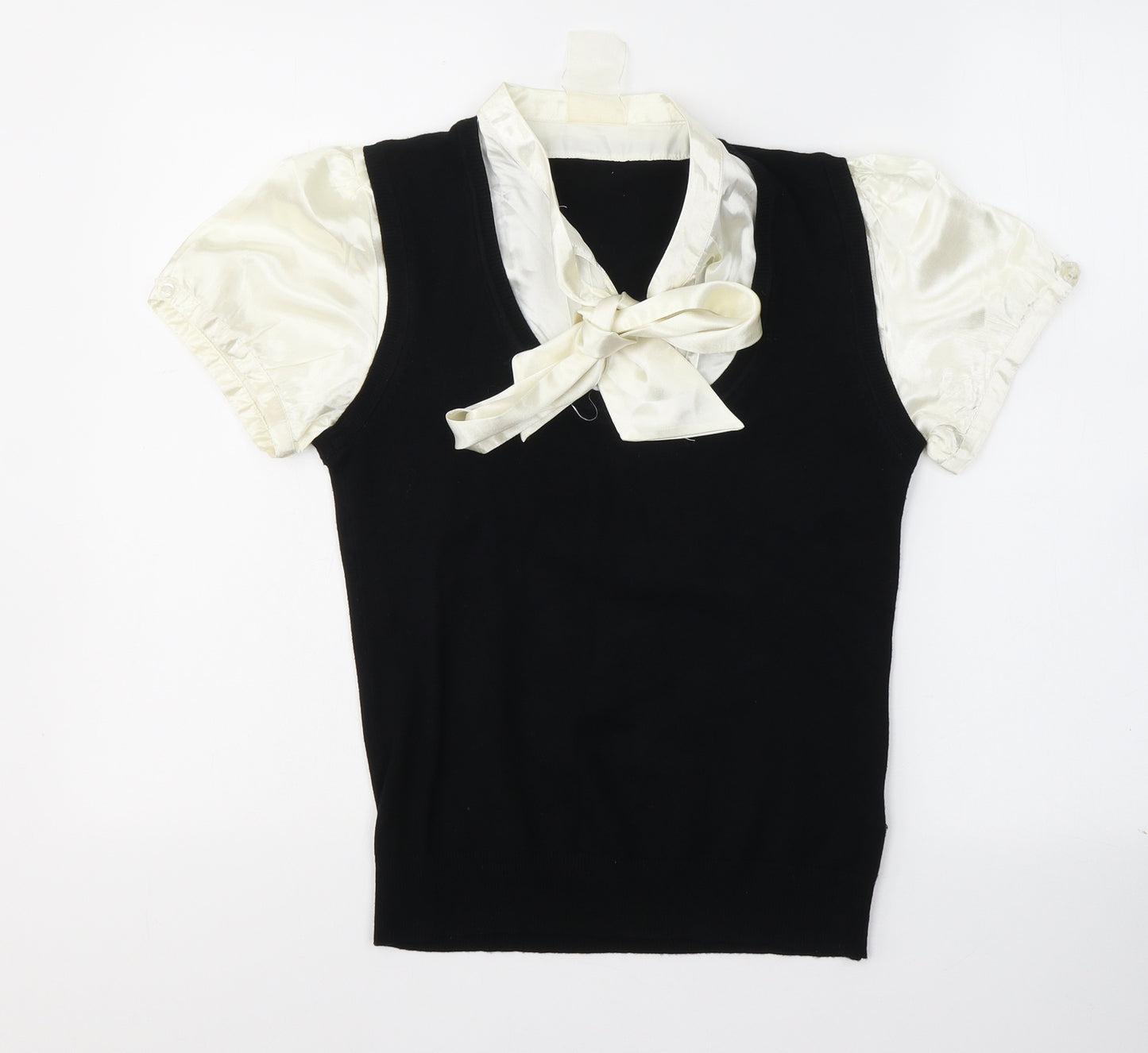 Preworn Womens Black  Viscose Basic Blouse Size 12 V-Neck