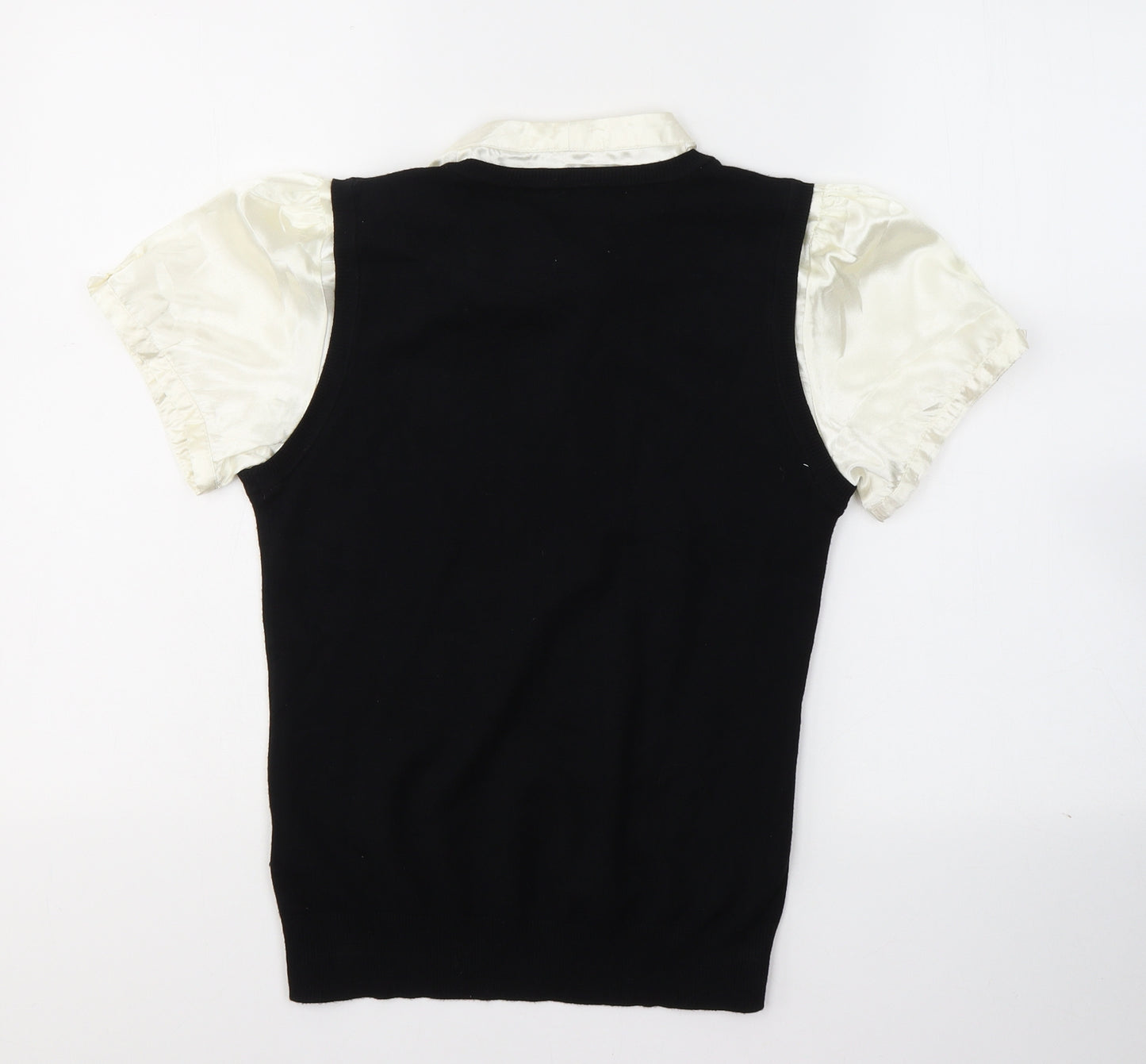 Preworn Womens Black  Viscose Basic Blouse Size 12 V-Neck