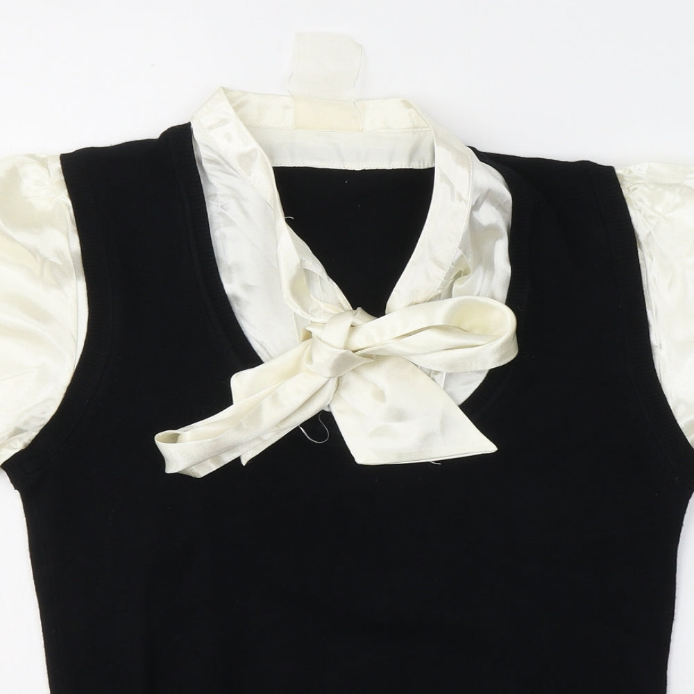 Preworn Womens Black  Viscose Basic Blouse Size 12 V-Neck