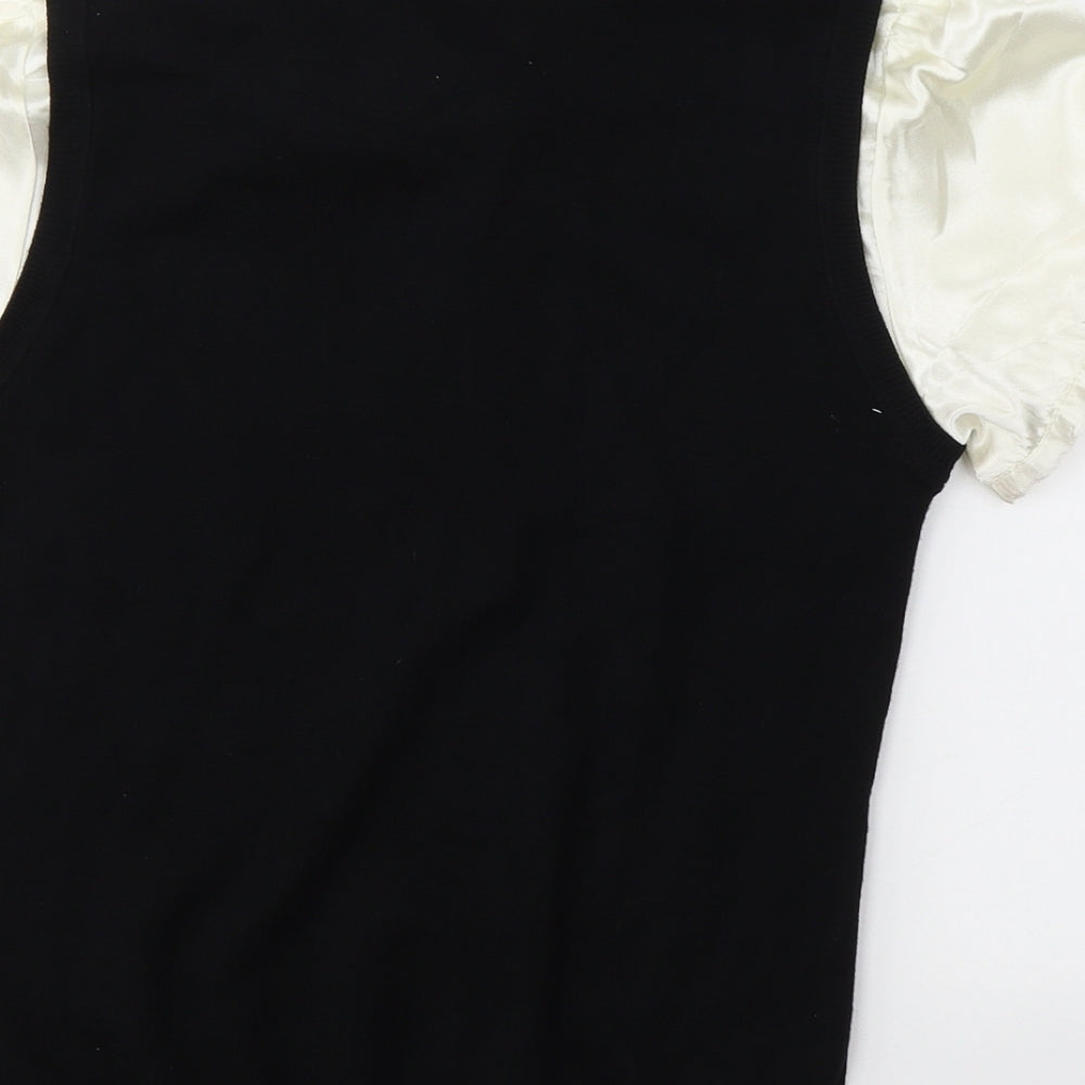 Preworn Womens Black  Viscose Basic Blouse Size 12 V-Neck
