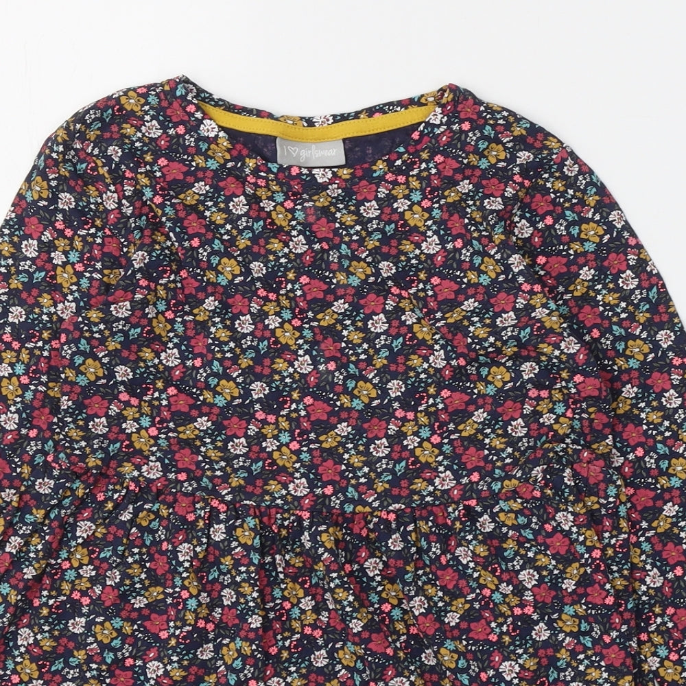 Ilovegirlswear Girls Blue Floral Cotton Fit & Flare  Size 6 Years  Round Neck Pullover