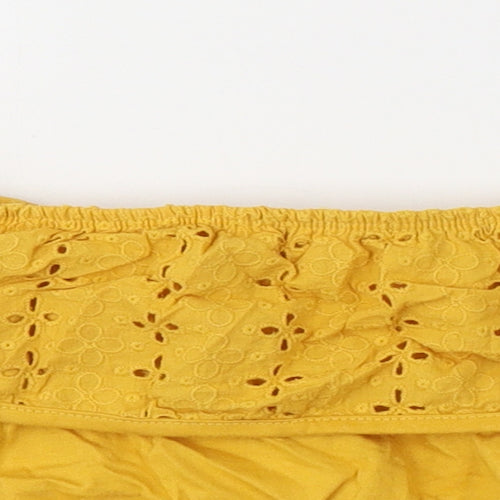 Primark Girls Yellow  Cotton Cropped T-Shirt Size 7-8 Years Off the Shoulder Pullover