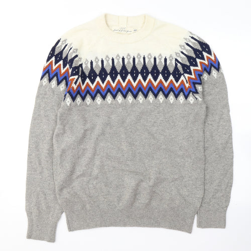 Lodge Mens Grey Round Neck Geometric Polyamide Pullover Jumper Size S