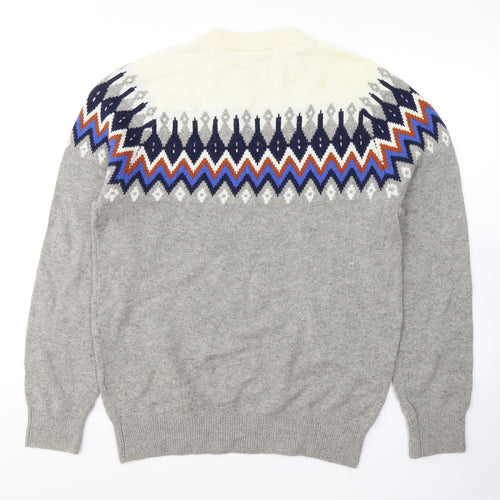 Lodge Mens Grey Round Neck Geometric Polyamide Pullover Jumper Size S