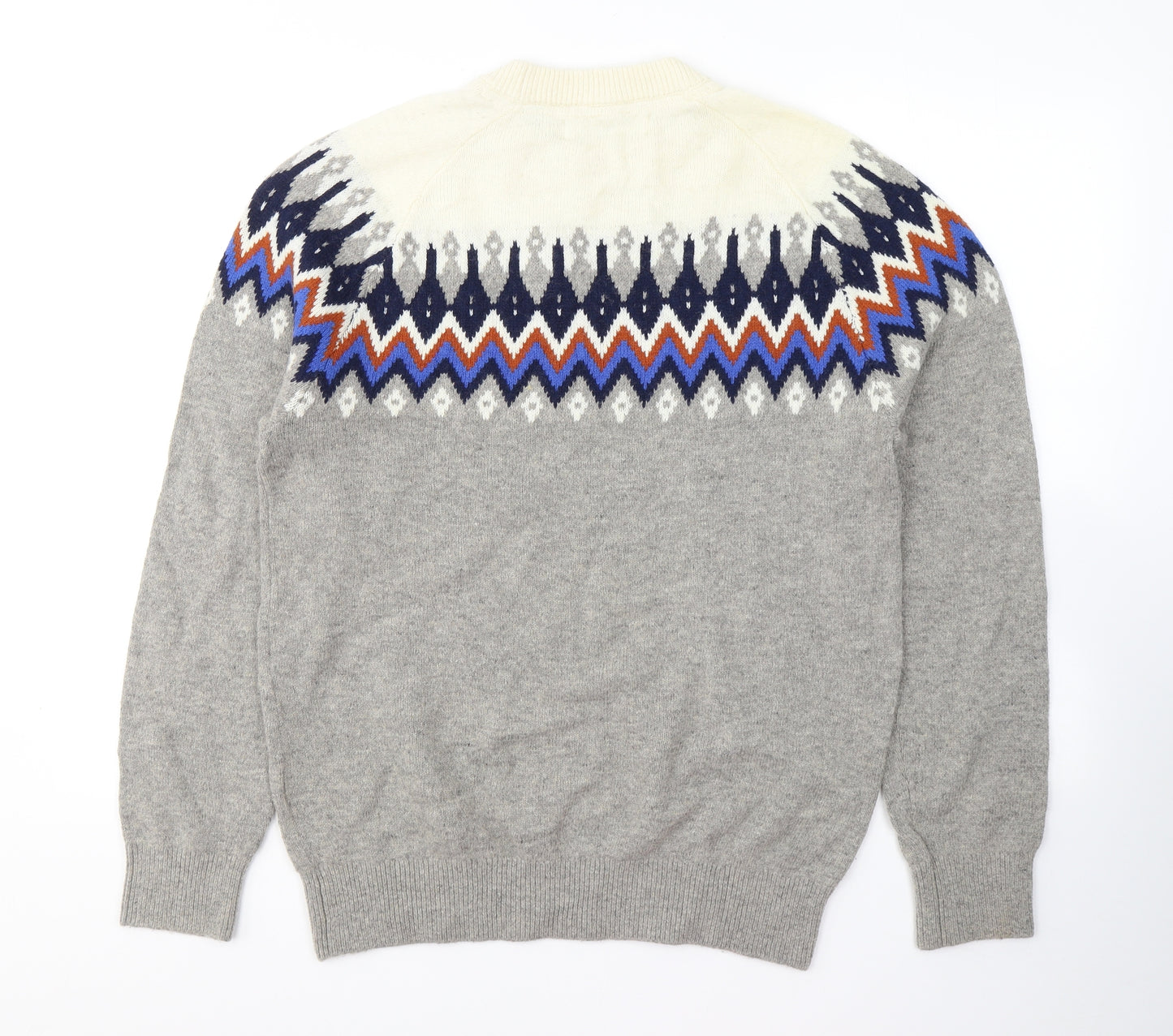 Lodge Mens Grey Round Neck Geometric Polyamide Pullover Jumper Size S