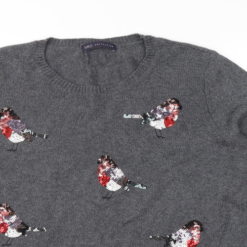 Marks and Spencer Womens Grey Round Neck  Cotton Pullover Jumper Size M