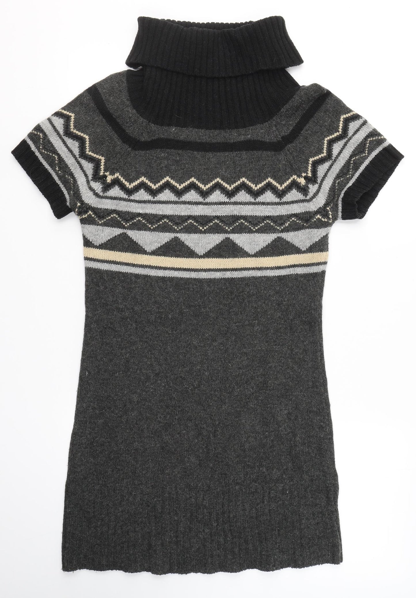 ICHI Womens Grey Roll Neck  Acrylic Tunic Jumper Size M