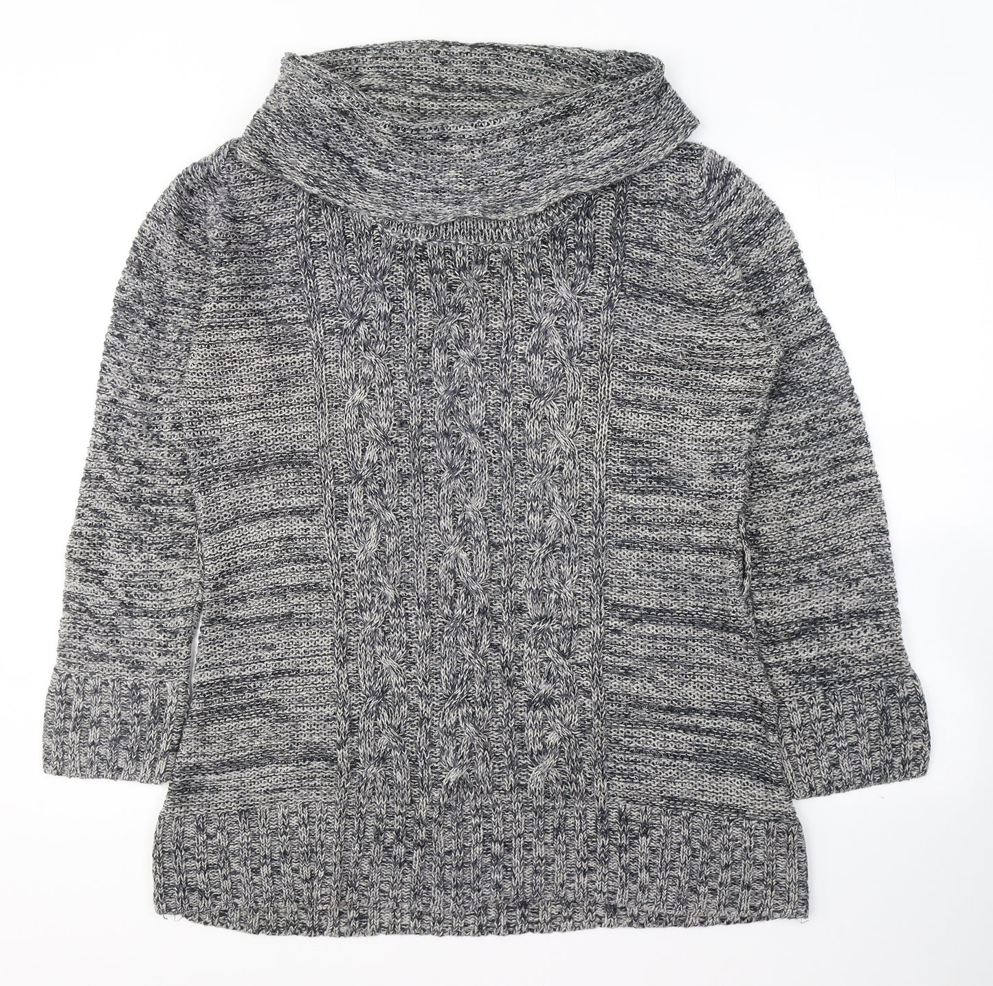 Papaya Womens Grey Roll Neck Herringbone Acrylic Tunic Jumper Size 16