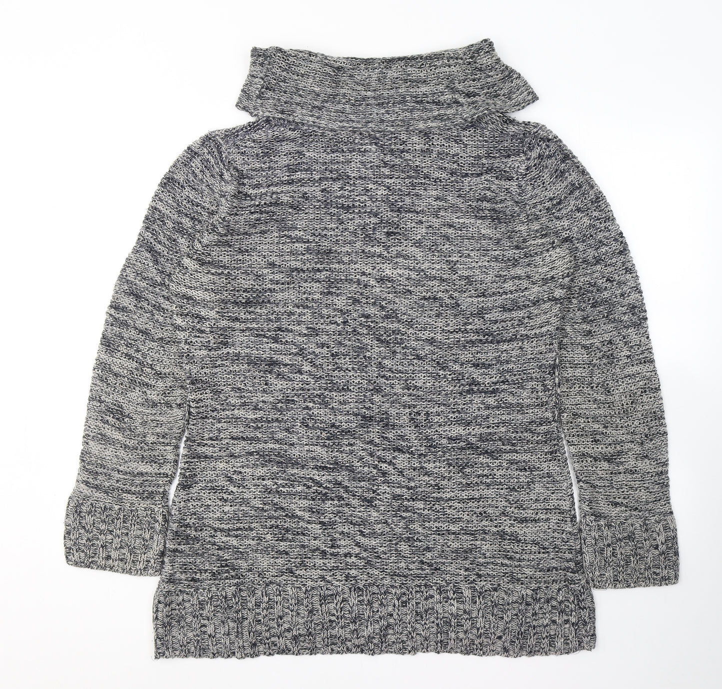 Papaya Womens Grey Roll Neck Herringbone Acrylic Tunic Jumper Size 16