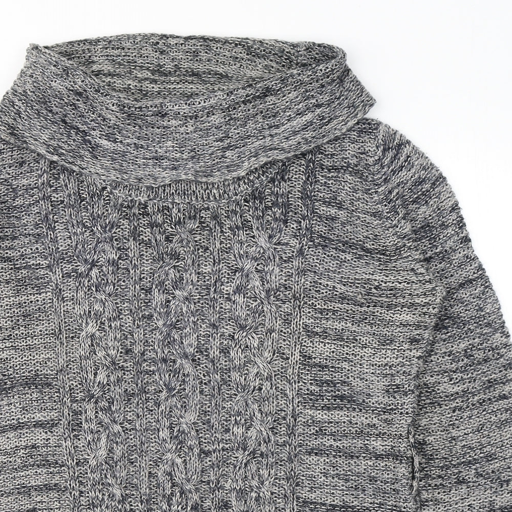 Papaya Womens Grey Roll Neck Herringbone Acrylic Tunic Jumper Size 16
