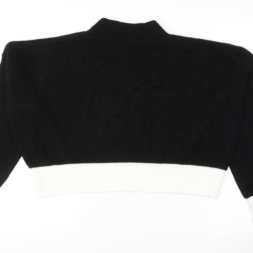 PRETTYLITTLETHING Womens Black Colourblock Acrylic Cropped T-Shirt Size L Round Neck
