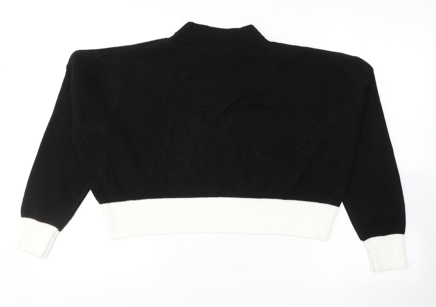 PRETTYLITTLETHING Womens Black Colourblock Acrylic Cropped T-Shirt Size L Round Neck