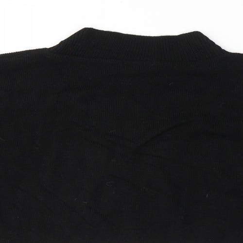 PRETTYLITTLETHING Womens Black Colourblock Acrylic Cropped T-Shirt Size L Round Neck