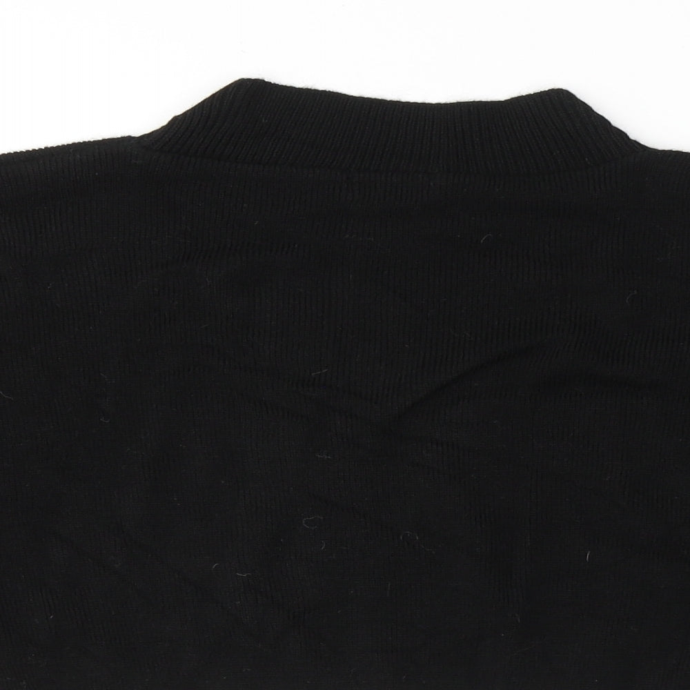PRETTYLITTLETHING Womens Black Colourblock Acrylic Cropped T-Shirt Size L Round Neck