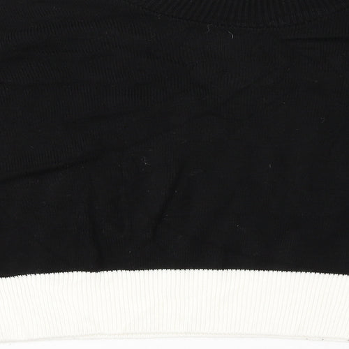 PRETTYLITTLETHING Womens Black Colourblock Acrylic Cropped T-Shirt Size L Round Neck