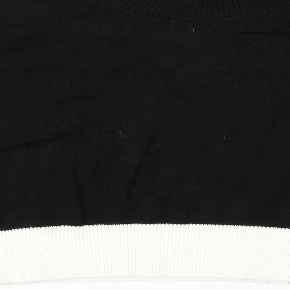 PRETTYLITTLETHING Womens Black Colourblock Acrylic Cropped T-Shirt Size L Round Neck