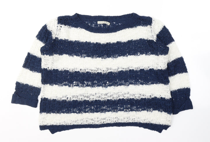 Atmosphere Womens Blue Round Neck Striped Acrylic Pullover Jumper Size 10