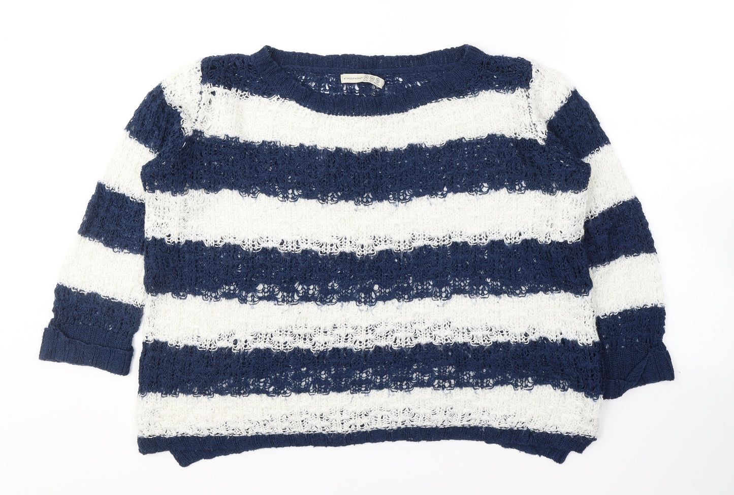 Atmosphere Womens Blue Round Neck Striped Acrylic Pullover Jumper Size 10