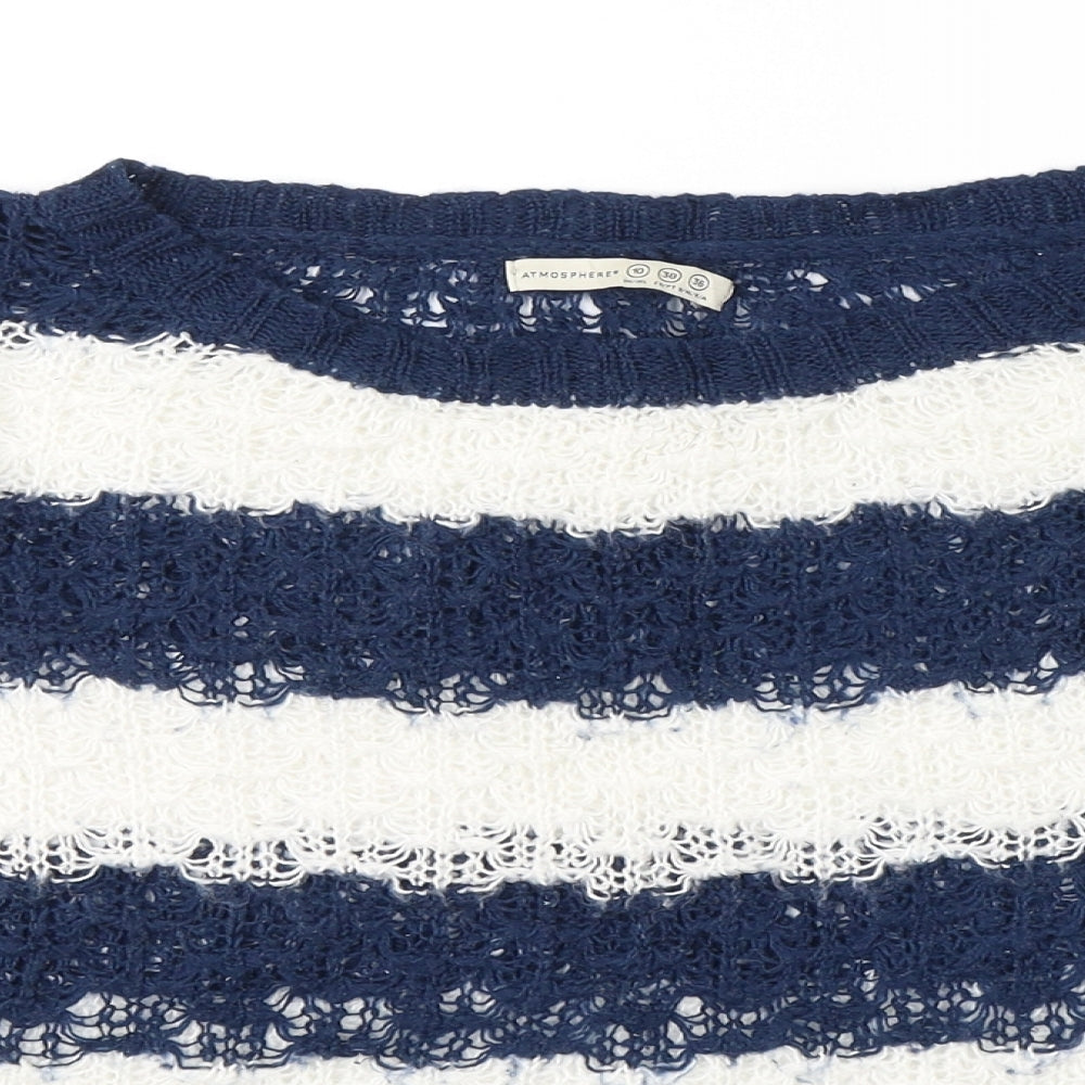 Atmosphere Womens Blue Round Neck Striped Acrylic Pullover Jumper Size 10