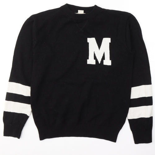 Lodge Mens Black Round Neck  Cotton Pullover Jumper Size S