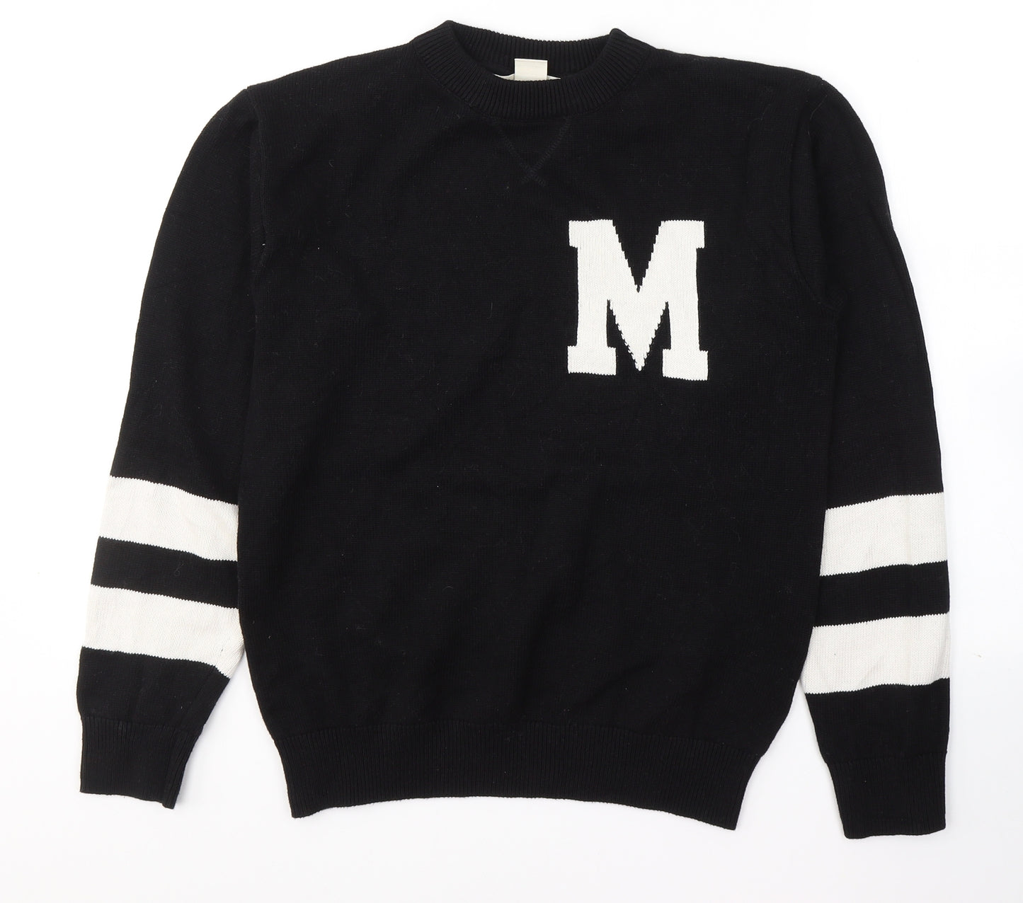 Lodge Mens Black Round Neck  Cotton Pullover Jumper Size S