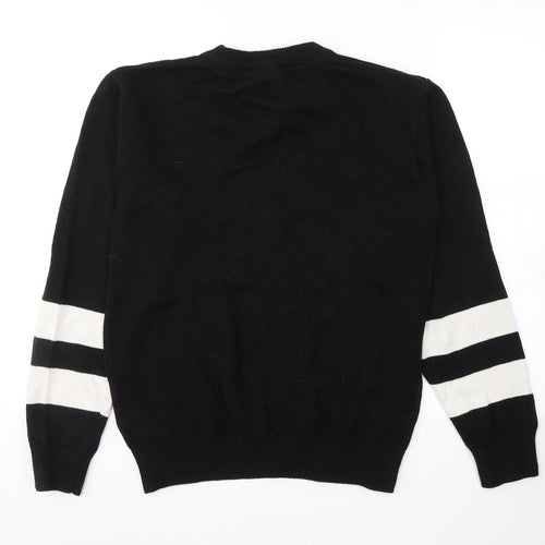 Lodge Mens Black Round Neck  Cotton Pullover Jumper Size S