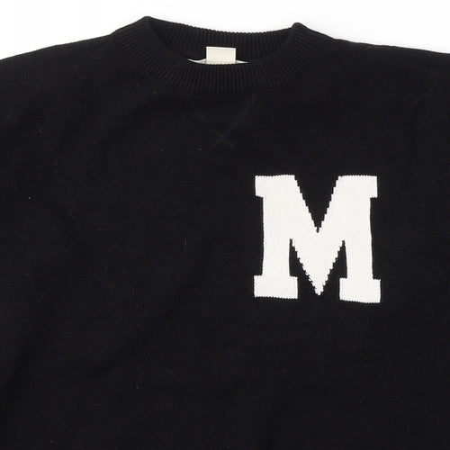 Lodge Mens Black Round Neck  Cotton Pullover Jumper Size S