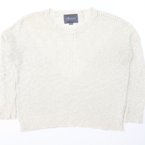 Paper Crane Womens Ivory V-Neck  Polyester Pullover Jumper Size S