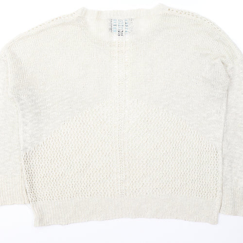Paper Crane Womens Ivory V-Neck  Polyester Pullover Jumper Size S