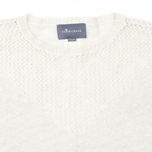 Paper Crane Womens Ivory V-Neck  Polyester Pullover Jumper Size S