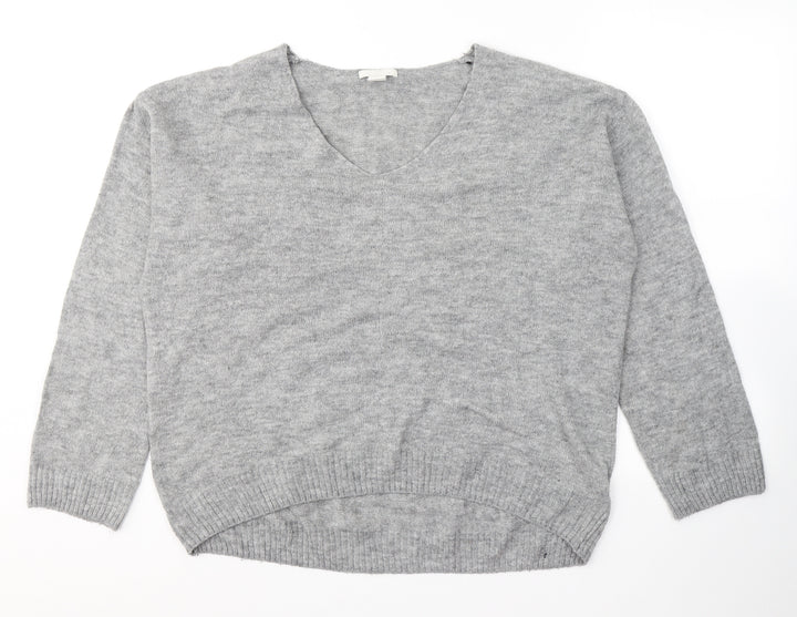 H&M Womens Grey V-Neck Acrylic Pullover Jumper Size S