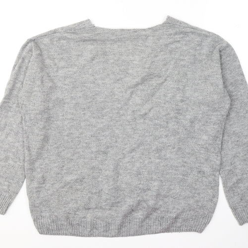 H&M Womens Grey V-Neck  Acrylic Pullover Jumper Size S