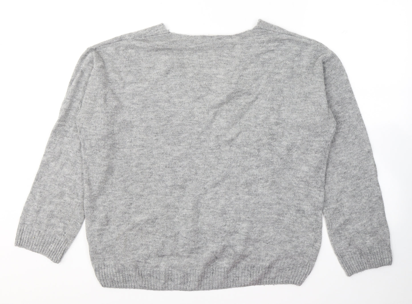 H&M Womens Grey V-Neck  Acrylic Pullover Jumper Size S