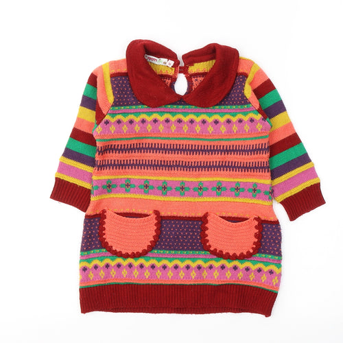 RKM Girls Girls Red Geometric Polyester Jumper Dress  Size 18 Months  Collared Pullover