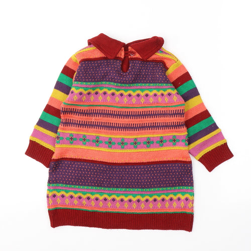 RKM Girls Girls Red Geometric Polyester Jumper Dress  Size 18 Months  Collared Pullover