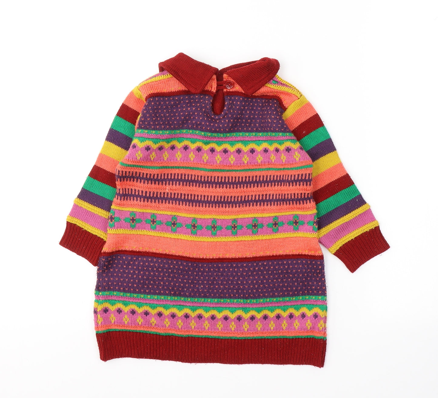RKM Girls Girls Red Geometric Polyester Jumper Dress  Size 18 Months  Collared Pullover