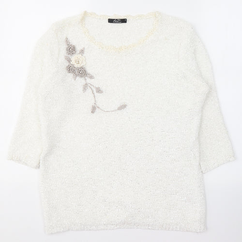 Debenhams Womens White Round Neck  Polyester Pullover Jumper Size M