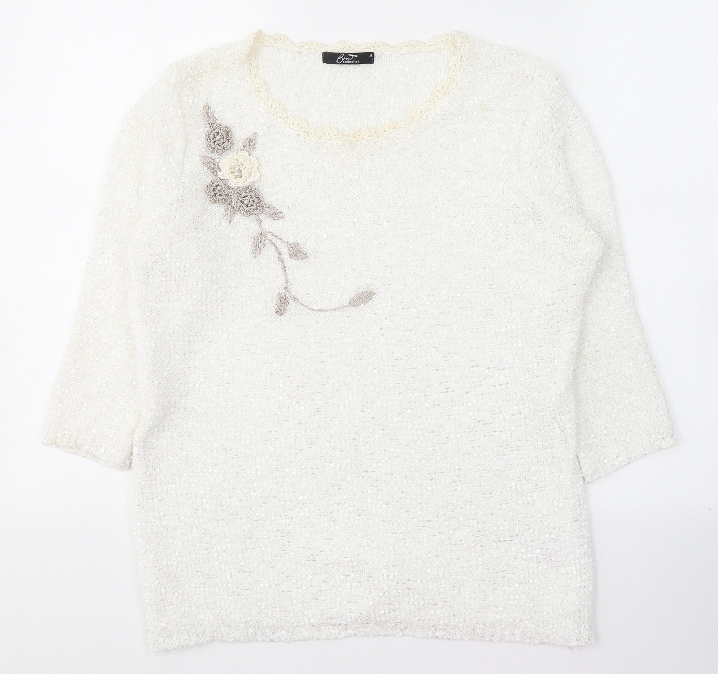 Debenhams Womens White Round Neck  Polyester Pullover Jumper Size M