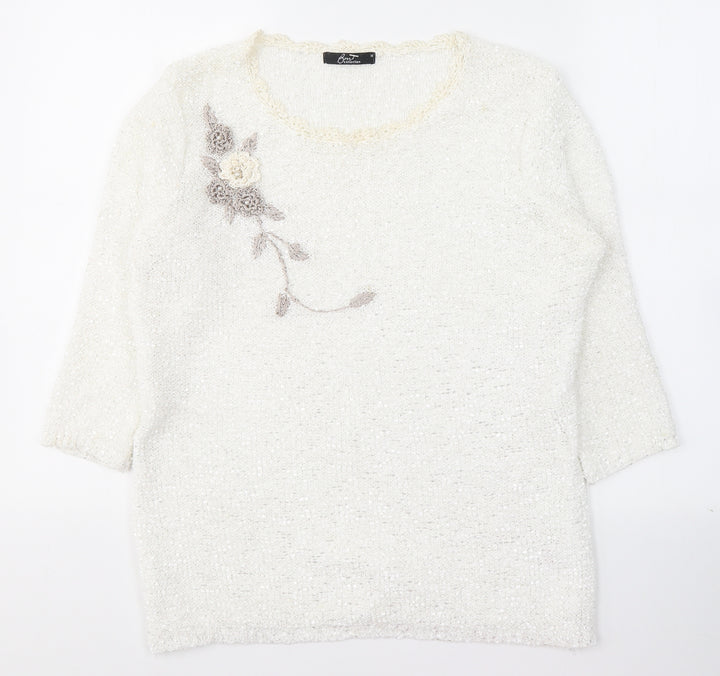 Debenhams Womens White Round Neck  Polyester Pullover Jumper Size M