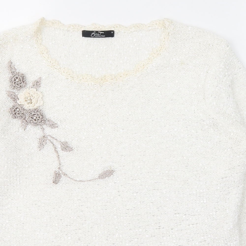 Debenhams Womens White Round Neck  Polyester Pullover Jumper Size M