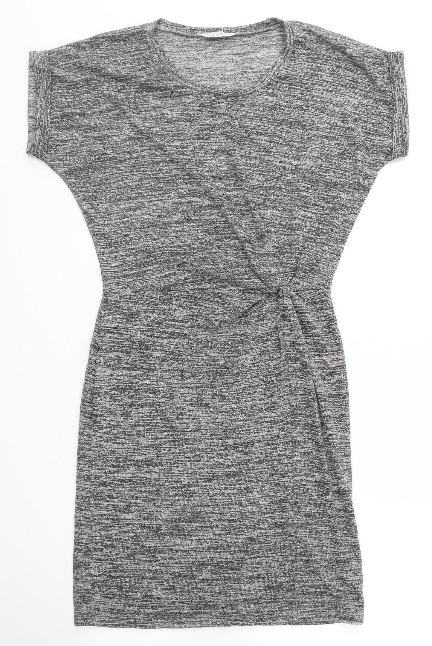 Miss Selfridge Womens Grey Herringbone Viscose T-Shirt Dress  Size 8  Round Neck Pullover