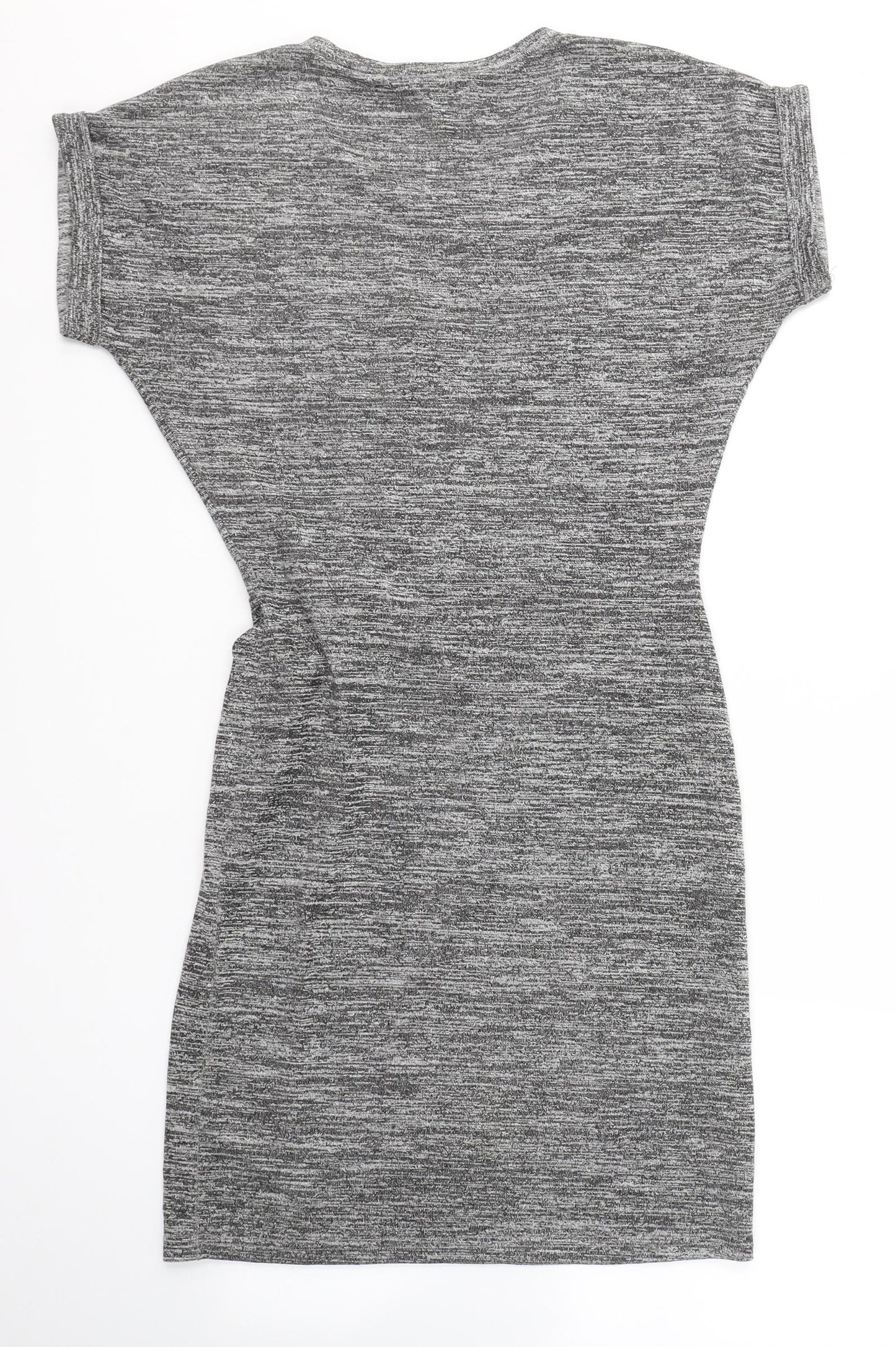 Miss Selfridge Womens Grey Herringbone Viscose T-Shirt Dress  Size 8  Round Neck Pullover