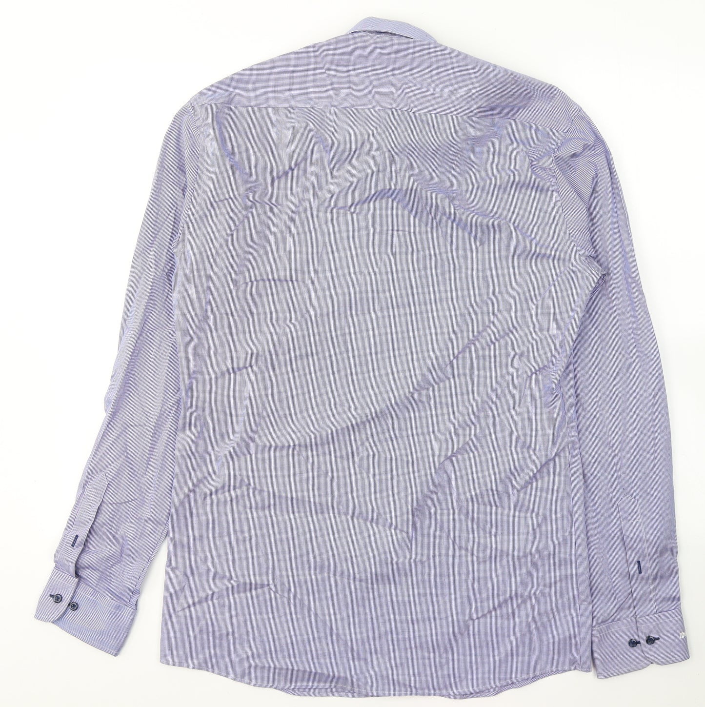 Eterna Mens Blue Plaid Cotton  Dress Shirt Size L Collared Button