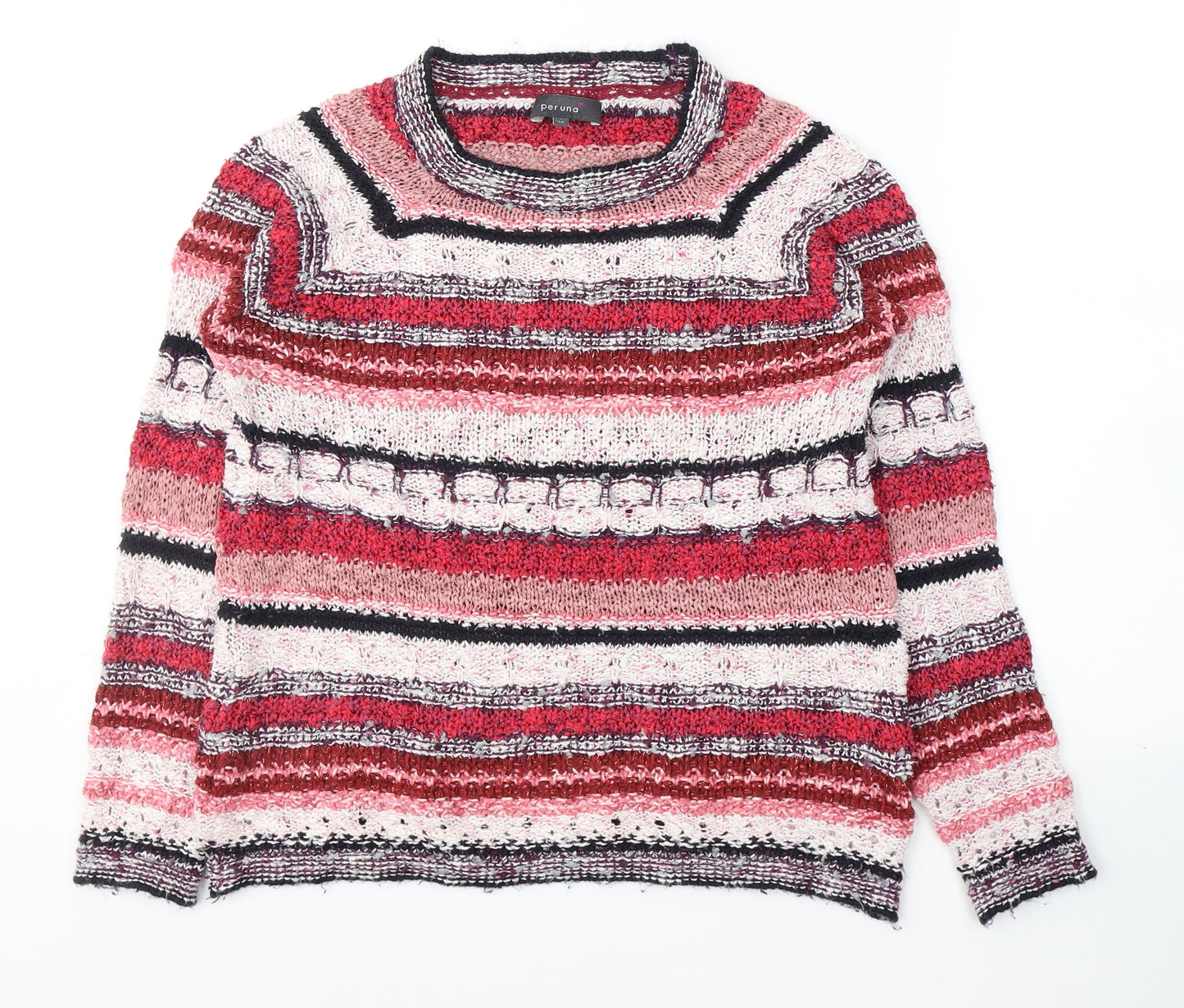 Marks and Spencer Womens Red Round Neck Striped Cotton Pullover Jumper Size 14