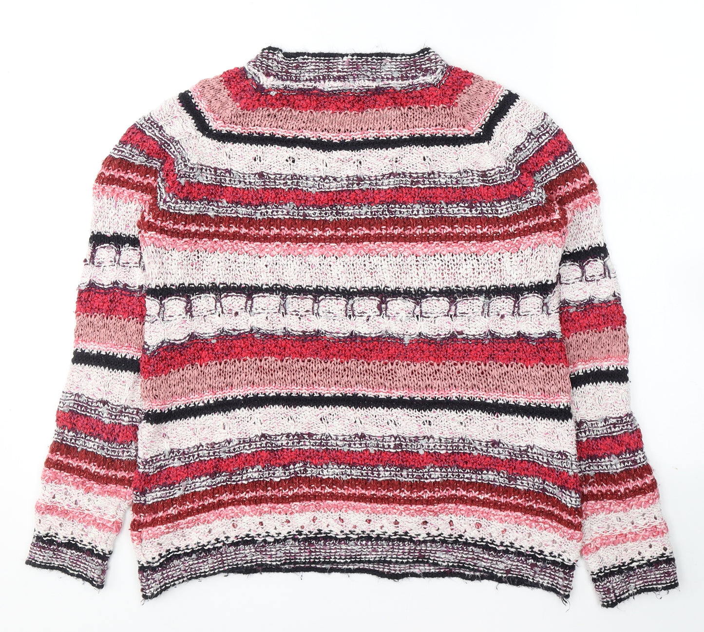 Marks and Spencer Womens Red Round Neck Striped Cotton Pullover Jumper Size 14
