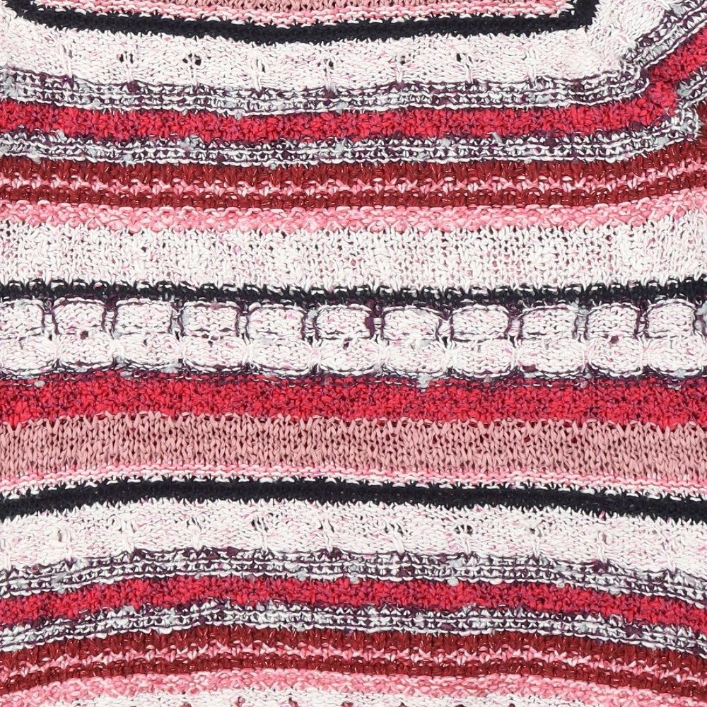 Marks and Spencer Womens Red Round Neck Striped Cotton Pullover Jumper Size 14