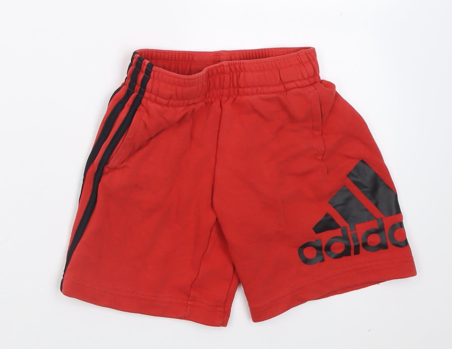 adidas Boys Red Striped Cotton Sweat Shorts Size 5-6 Years  Regular Tie