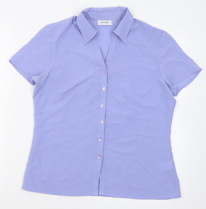Principles Womens Purple Polyester Basic Button-Up Size 12 V-Neck