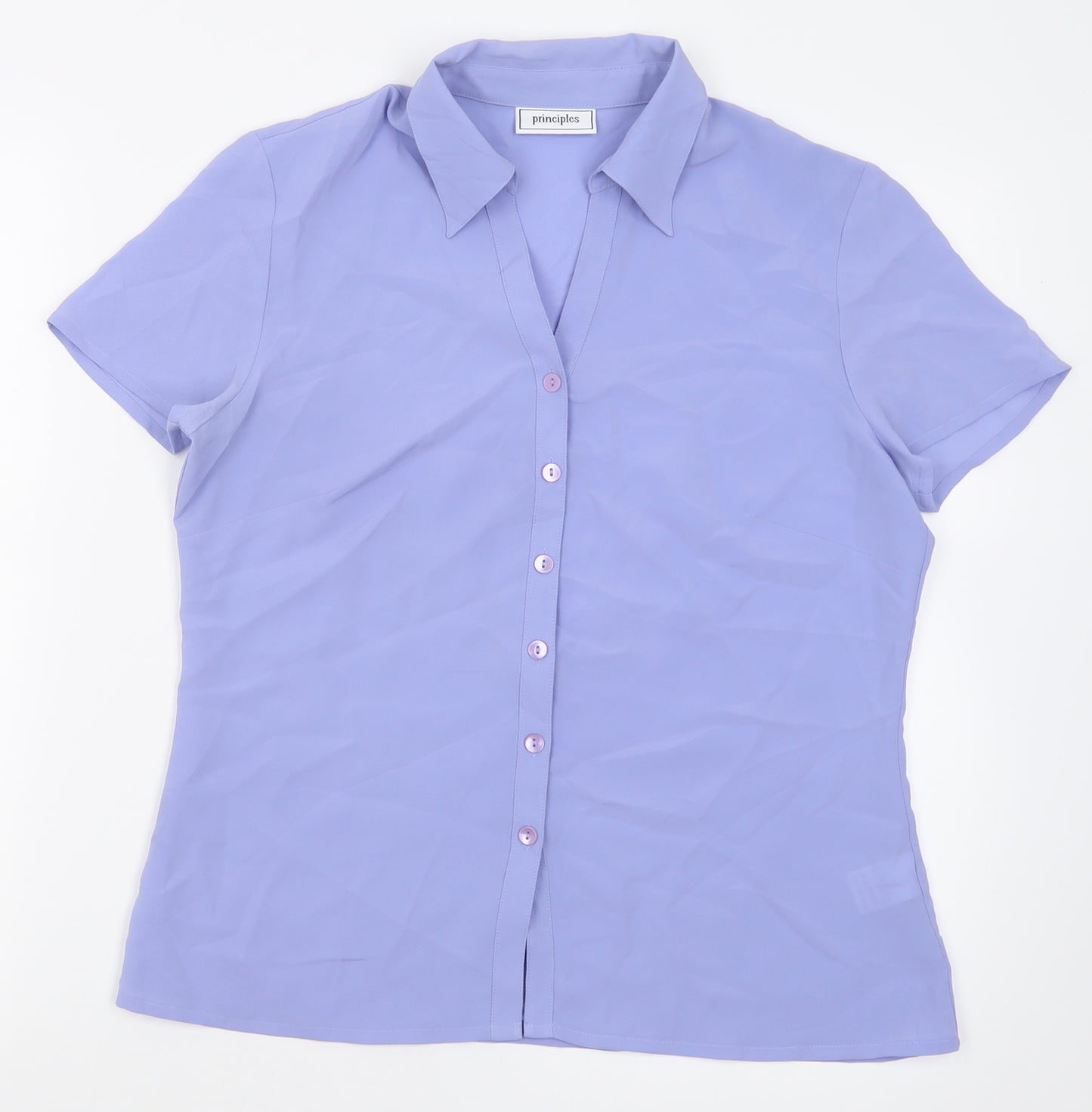 Principles Womens Purple  Polyester Basic Button-Up Size 12 V-Neck